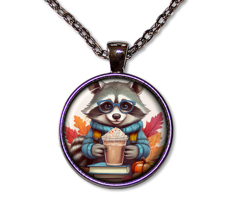 Autumn Raccoon with Pumpkin Latte and Books