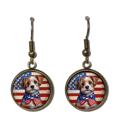 Patriotic Adorable Terrier Dog American Flag