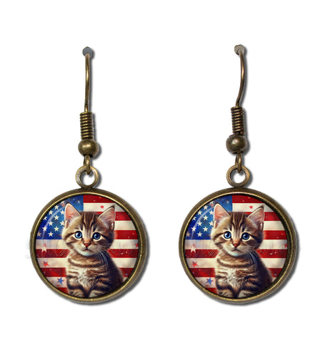 Patriotic Sweet Tabby Kitten American Flag
