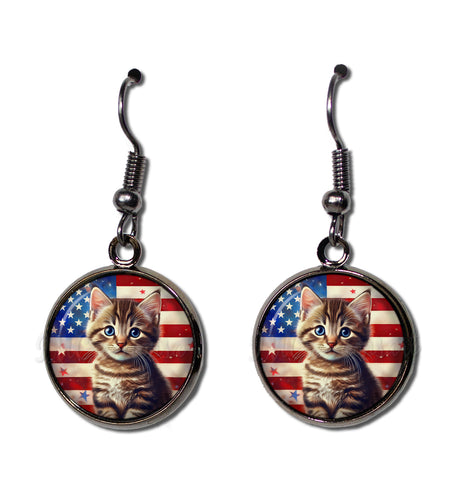 Patriotic Sweet Tabby Kitten American Flag