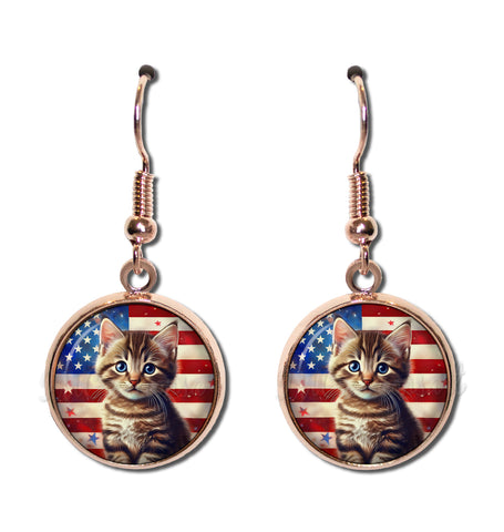 Patriotic Sweet Tabby Kitten American Flag