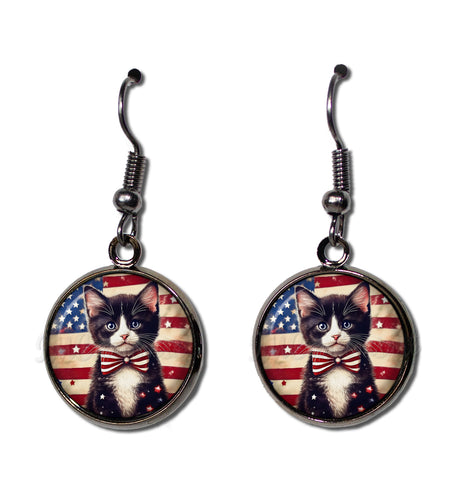 Patriotic Sweet Tuxedo Kitten American Flag