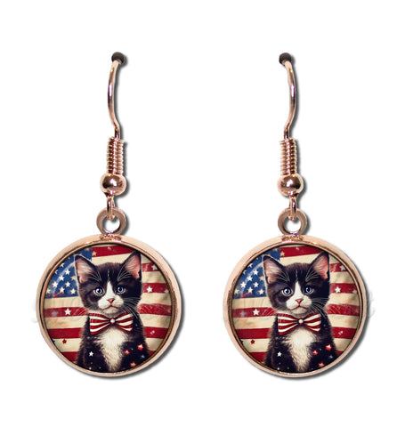 Patriotic Sweet Tuxedo Kitten American Flag