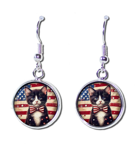 Patriotic Sweet Tuxedo Kitten American Flag
