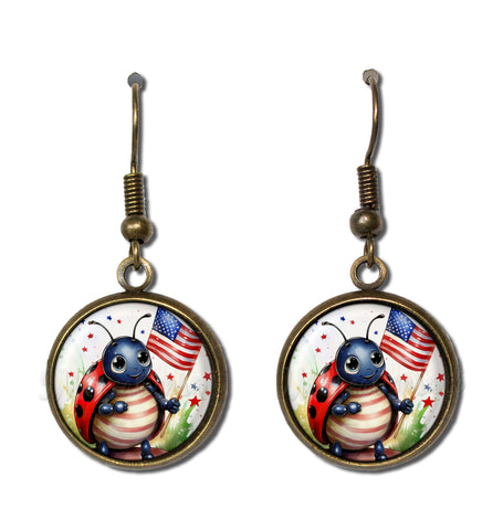 Patriotic Ladybug American Flag [earrings]