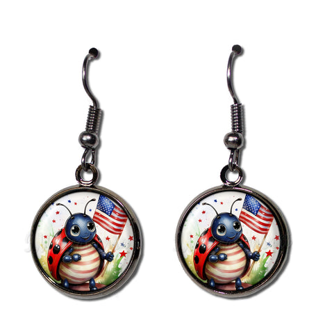 Patriotic Ladybug American Flag [earrings]