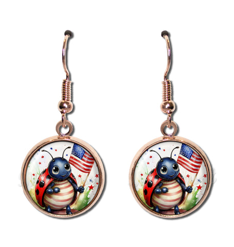 Patriotic Ladybug American Flag [earrings]