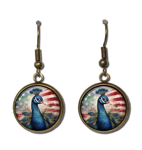 Patriotic Pretty Peacock Bird American Flag