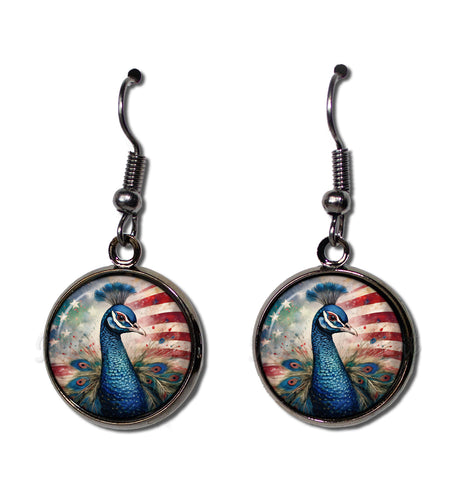 Patriotic Pretty Peacock Bird American Flag
