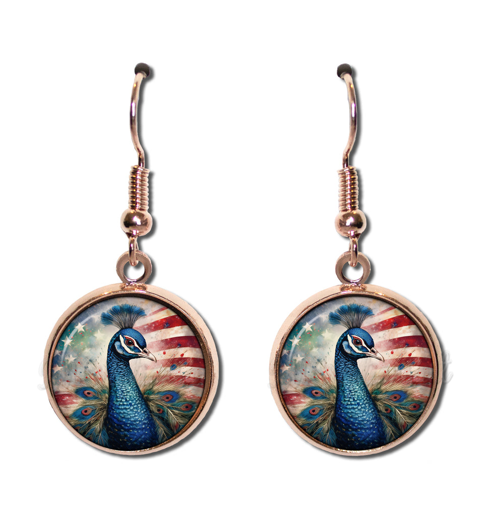 Patriotic Pretty Peacock Bird American Flag
