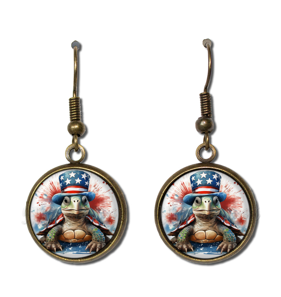 Patriotic Turtle American Flag Hat [earrings]