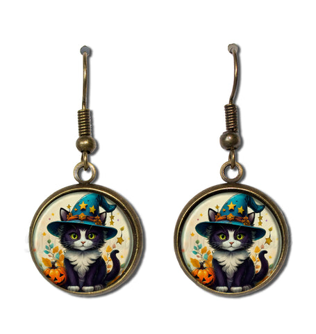 Halloween Tuxedo Kitten Wizard Hat [earrings]