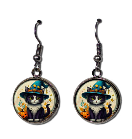 Halloween Tuxedo Kitten Wizard Hat [earrings]