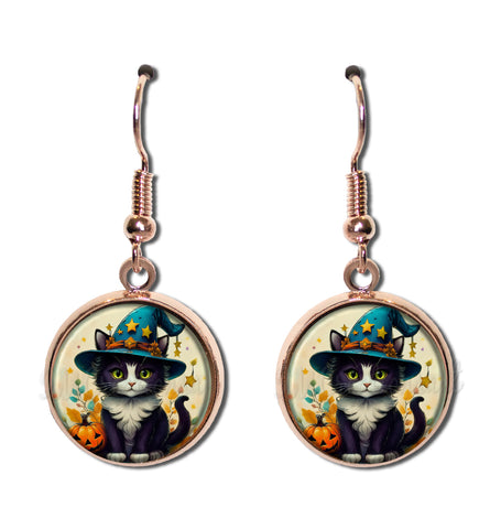 Halloween Tuxedo Kitten Wizard Hat [earrings]