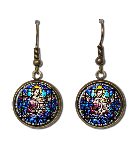 Faux Stained Glass Mary and Jesus [earrings]