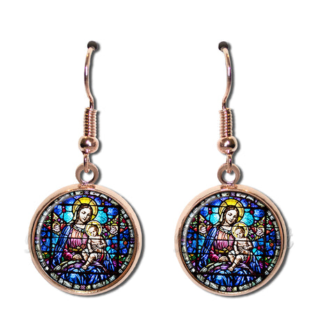 Faux Stained Glass Mary and Jesus [earrings]