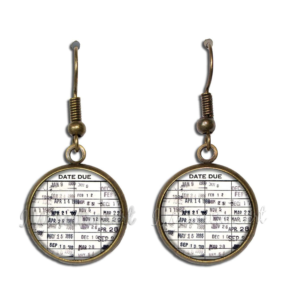 Retro Library Due Date Card  [earrings]