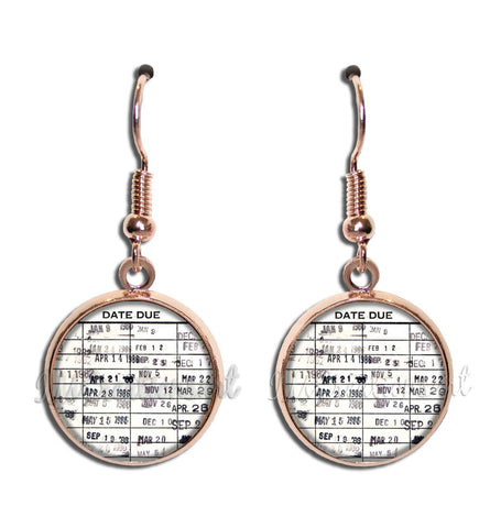 Retro Library Due Date Card  [earrings]