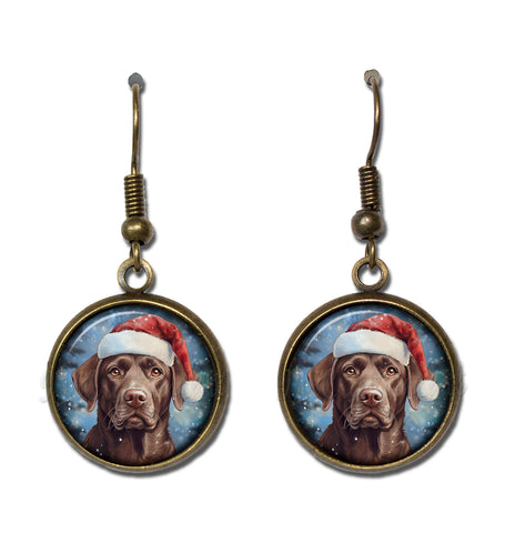 Chocolate Lab with Santa Hat