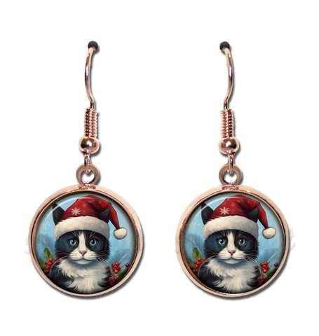 Tuxedo Cat with Santa Hat