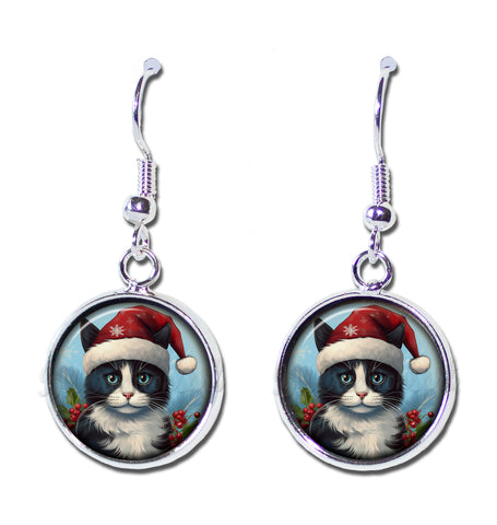 Tuxedo Cat with Santa Hat