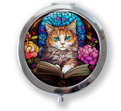 FAUX Stained Glass Tabby Cat and Book