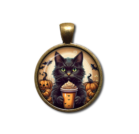 Cute Black Kittten with Pumpkin Latte