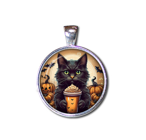Cute Black Kittten with Pumpkin Latte