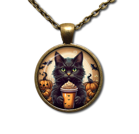 Cute Black Kittten with Pumpkin Latte