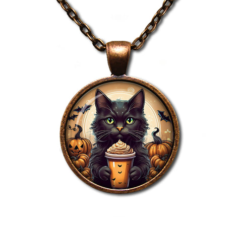 Cute Black Kittten with Pumpkin Latte