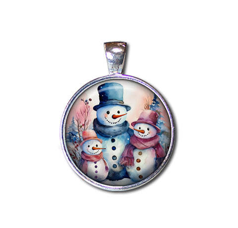 Pretty Snowman Family Blue and Pinks