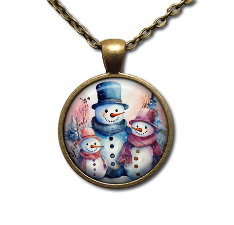 Pretty Snowman Family Blue and Pinks