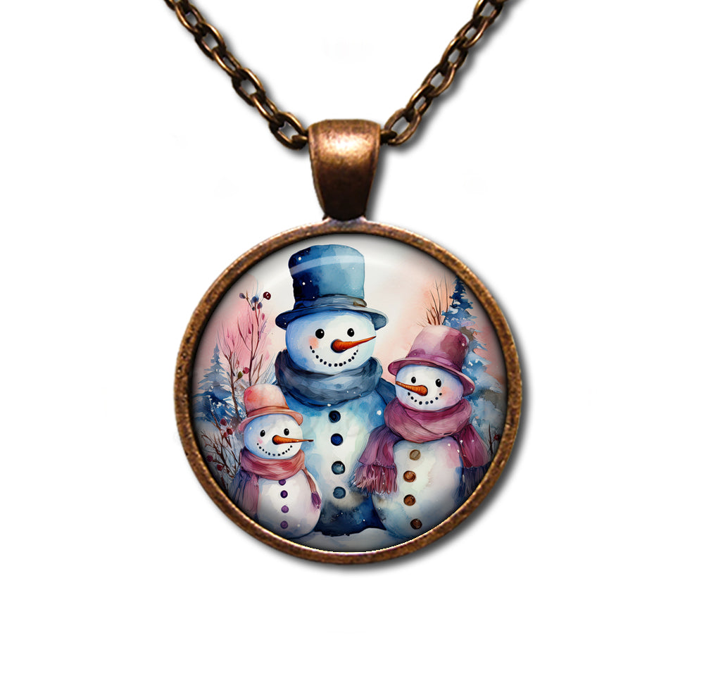 Pretty Snowman Family Blue and Pinks