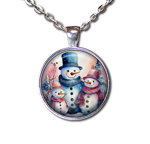 Pretty Snowman Family Blue and Pinks