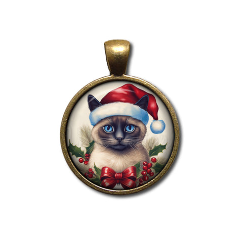 Christmas Siamese Cat with Santa Hat