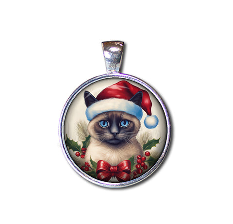 Christmas Siamese Cat with Santa Hat