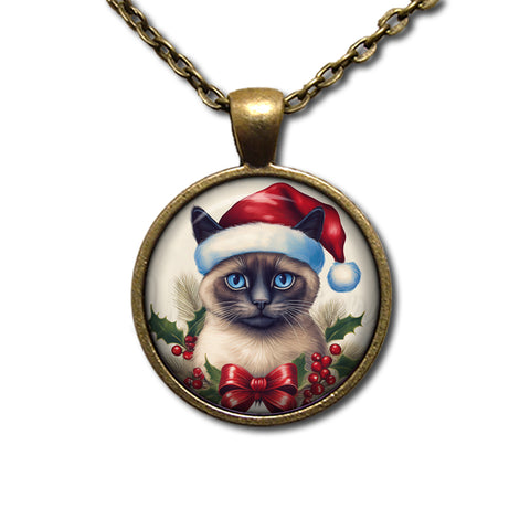 Christmas Siamese Cat with Santa Hat