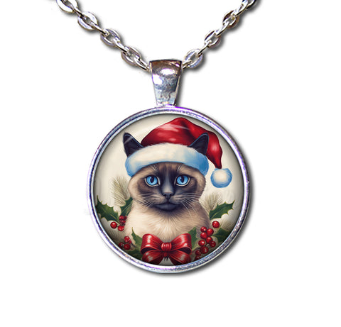 Christmas Siamese Cat with Santa Hat