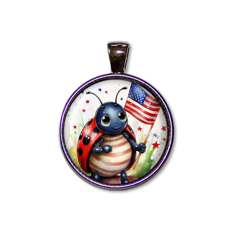 Patriotic Ladybug Holding Flag