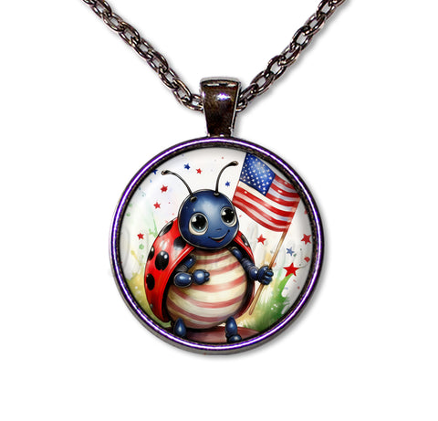 Patriotic Ladybug Holding Flag