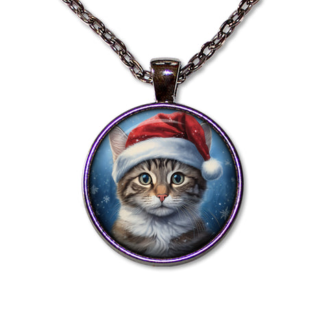 Christmas Tabby Cat with Santa Hat