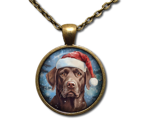 Christmas Chocolate Lab with Santa Hat