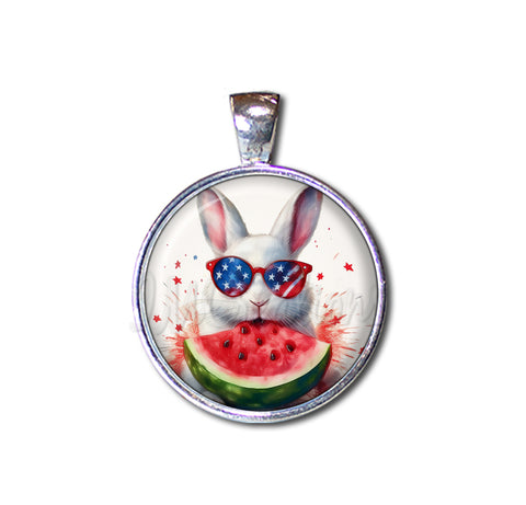 Patriotic White Rabbit and Watermelon