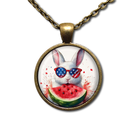 Patriotic White Rabbit and Watermelon