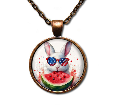 Patriotic White Rabbit and Watermelon