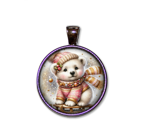 Winter Polar Bear Cub on Sleigh