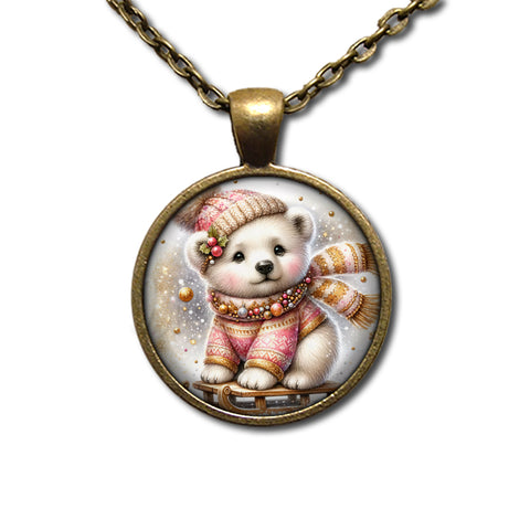 Winter Polar Bear Cub on Sleigh