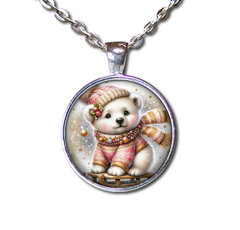 Winter Polar Bear Cub on Sleigh