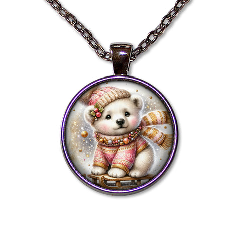 Winter Polar Bear Cub on Sleigh