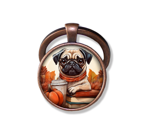Autumn Adorable Pug with Pumpkin Latte